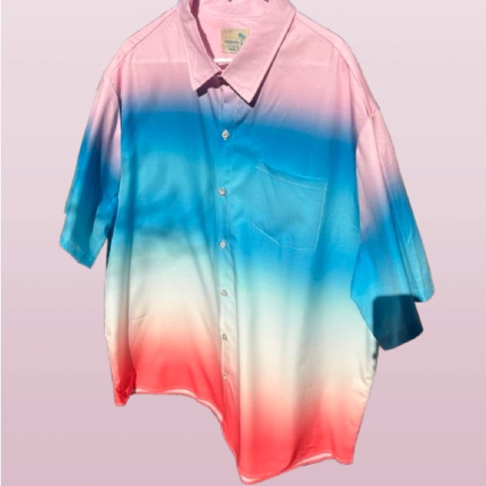 Casual Pink and Blue Gradient Button Down Shirt